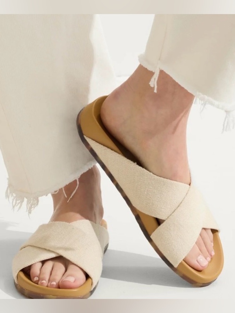 Rothy’s Weekend Women's Crisscross Slide Sandals in Light Oat Beige Sz 6.5